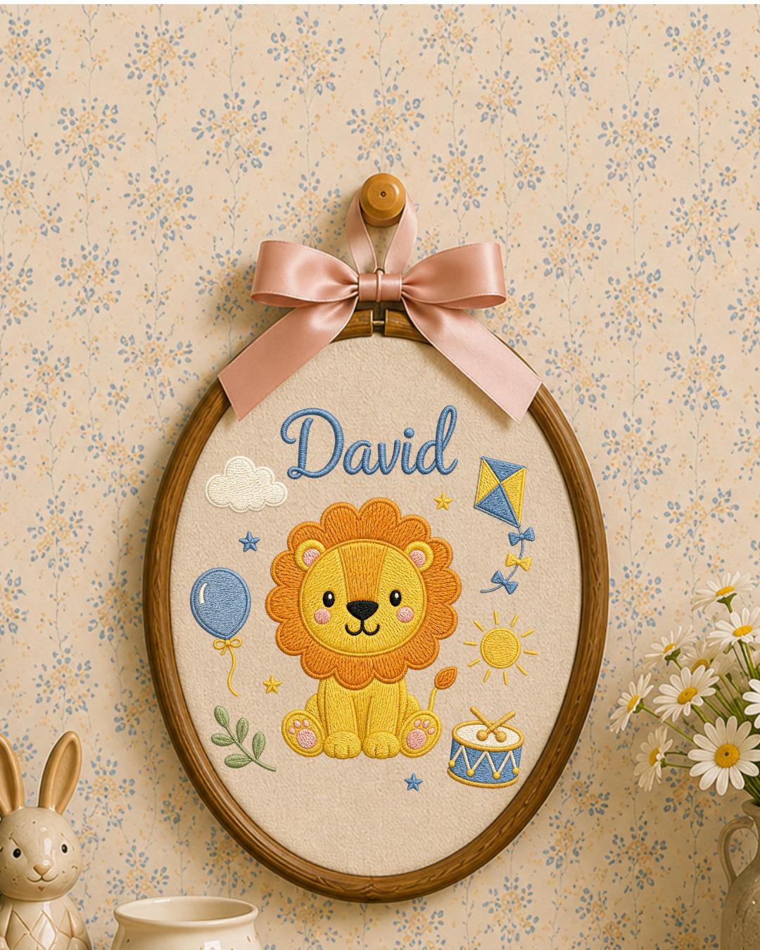 Personalized Lion Embroidery Hoop, Custom Baby Name Ornament, Safari Nursery Wall Decor, Baby Boy Room Sign, Newborn Keepsake Gift