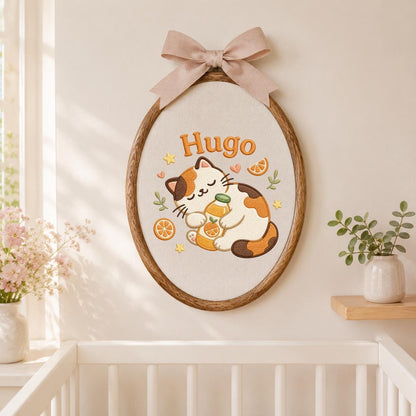 Personalized Embroidered Cat Hoop Art, Custom Name Nursery Decor