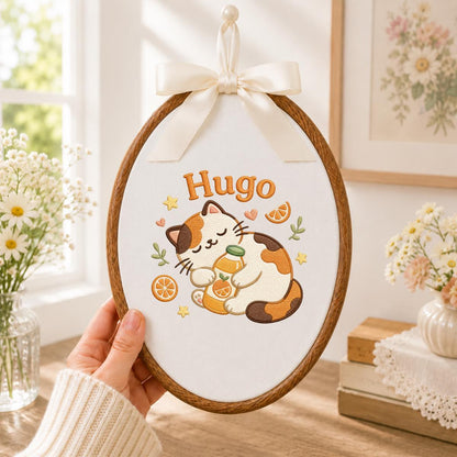 Personalized Embroidered Cat Hoop Art, Custom Name Nursery Decor
