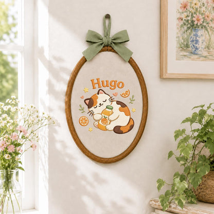 Personalized Embroidered Cat Hoop Art, Custom Name Nursery Decor