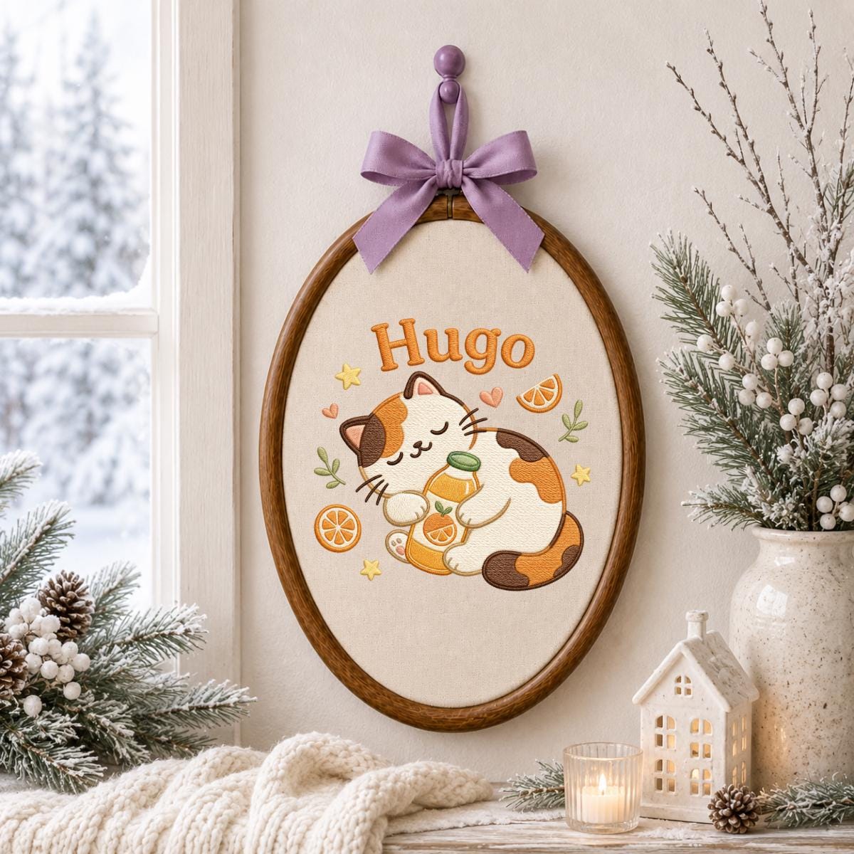 Personalized Embroidered Cat Hoop Art, Custom Name Nursery Decor