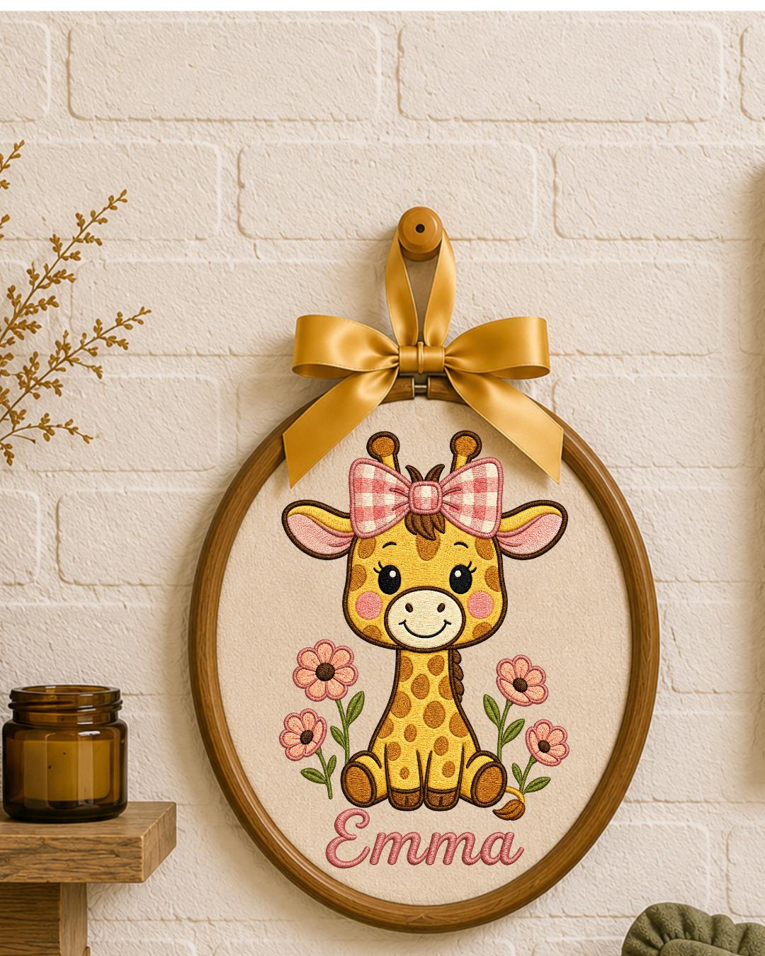 Personalized Embroidered Giraffe Ornament, Custom Baby Name Hoop, Floral Safari Nursery Decor, Baby Girl Gift, Newborn Keepsake
