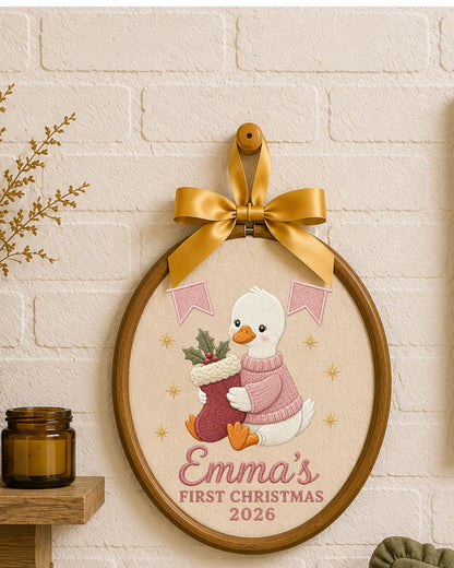 Personalized Embroidered First Christmas Ornament, Custom Baby Name Goose Hoop, Baby Girl Christmas 2026 Keepsake, Nursery Decor