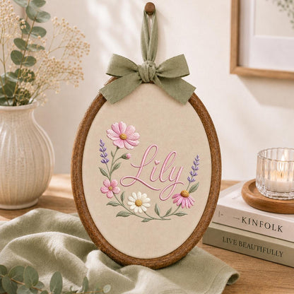 Personalized Embroidered Floral Hoop Art, Custom Name Nursery Decor