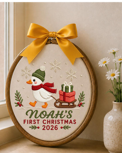 Personalized Embroidered First Christmas Ornament, Custom Baby Name Goose Hoop, Baby’s First Christmas 2026 Keepsake, Holiday Decor