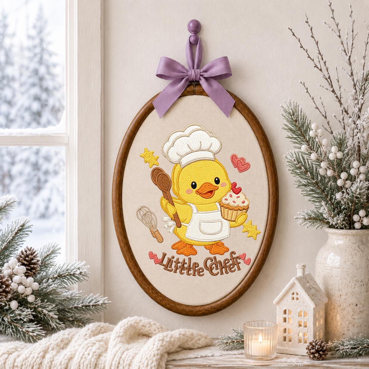 Embroidered Little Chef Duckling Nursery Banner, Duckling Wall Decor, Gender Neutral Baby Shower Gift