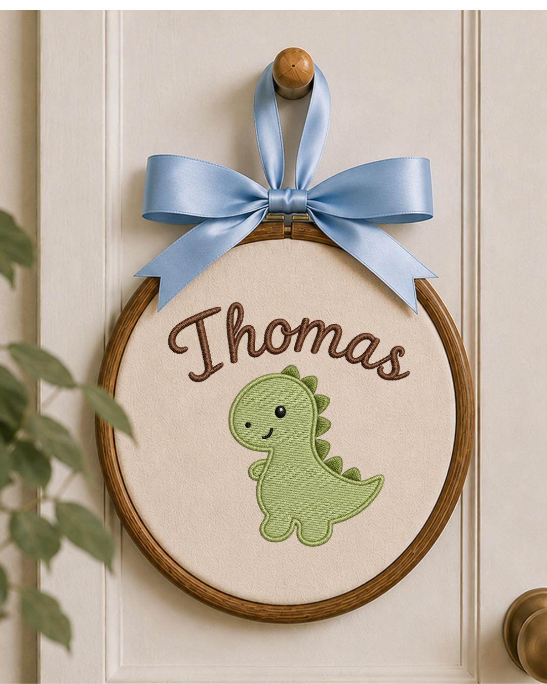 Personalized Dinosaur Embroidery Hoop, Custom Name Nursery Wall Decor, Baby Boy Dino Room Art, Handmade Baby Shower Gift