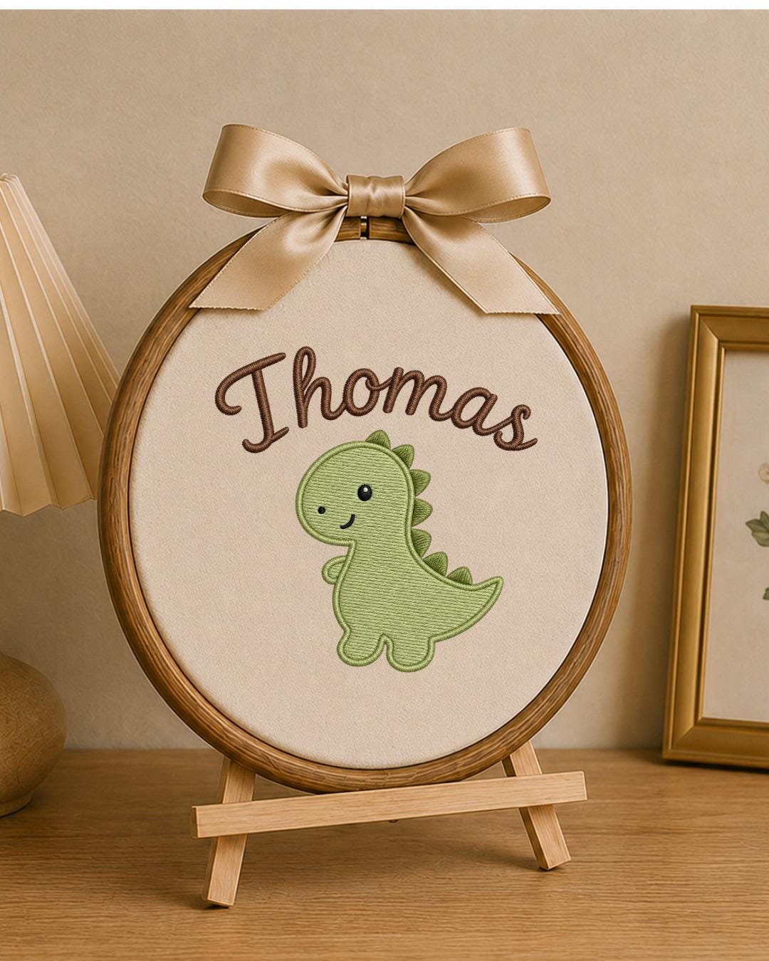 Personalized Dinosaur Embroidery Hoop, Custom Name Nursery Wall Decor, Baby Boy Dino Room Art, Handmade Baby Shower Gift