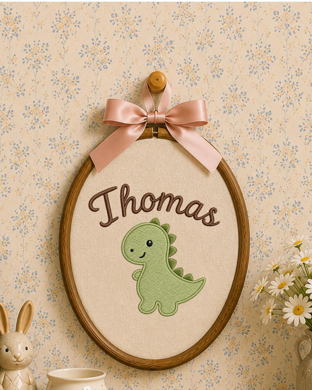 Personalized Dinosaur Embroidery Hoop, Custom Name Nursery Wall Decor, Baby Boy Dino Room Art, Handmade Baby Shower Gift