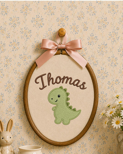 Personalized Dinosaur Embroidery Hoop, Custom Name Nursery Wall Decor, Baby Boy Dino Room Art, Handmade Baby Shower Gift