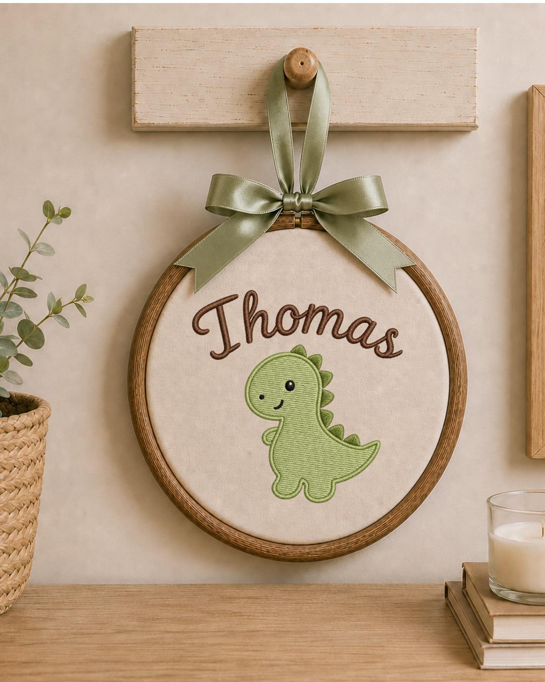 Personalized Dinosaur Embroidery Hoop, Custom Name Nursery Wall Decor, Baby Boy Dino Room Art, Handmade Baby Shower Gift