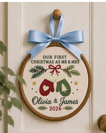 Personalized First Christmas As Mr and Mrs Embroidery Hoop, Custom Couple Names Christmas Decor, Newlywed Wedding Keepsake Gift 2026