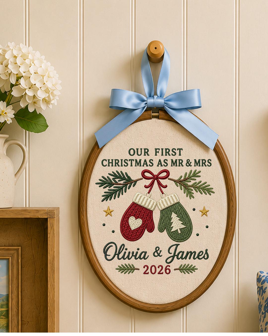 Personalized First Christmas As Mr and Mrs Embroidery Hoop, Custom Couple Names Christmas Decor, Newlywed Wedding Keepsake Gift 2026