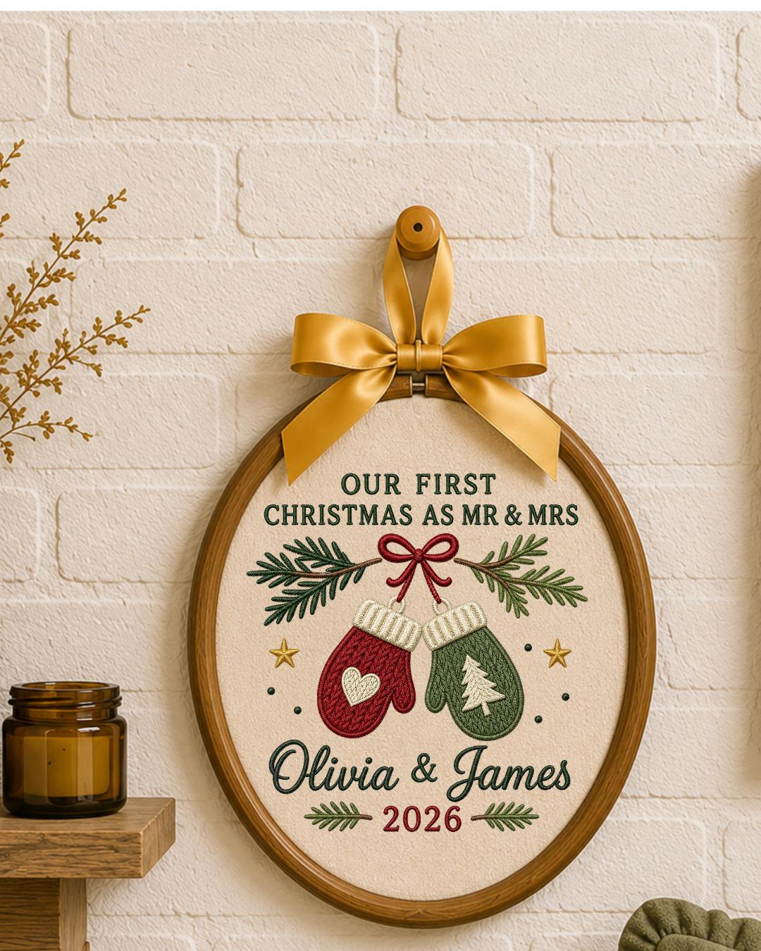 Personalized First Christmas As Mr and Mrs Embroidery Hoop, Custom Couple Names Christmas Decor, Newlywed Wedding Keepsake Gift 2026