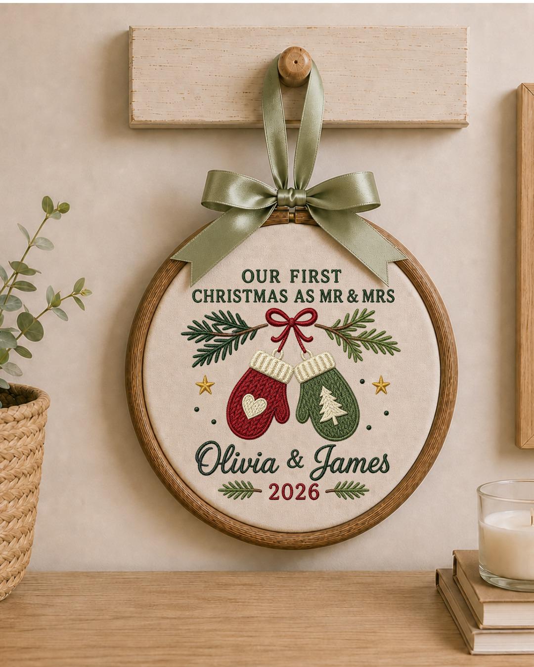 Personalized First Christmas As Mr and Mrs Embroidery Hoop, Custom Couple Names Christmas Decor, Newlywed Wedding Keepsake Gift 2026