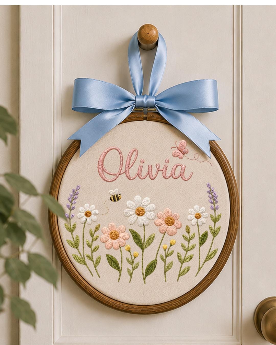 Personalized Wildflower Embroidery Hoop, Custom Name Floral Nursery Wall Decor, Baby Girl Room Art, Butterfly and Bee Baby Shower Gift