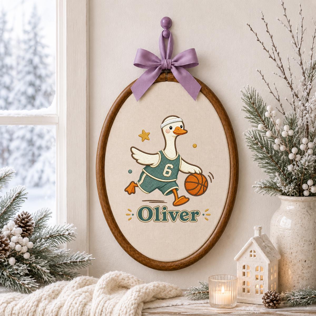 Personalized Basketball Duck Hoop Art, Custom Name Embroidery, Nursery Decor