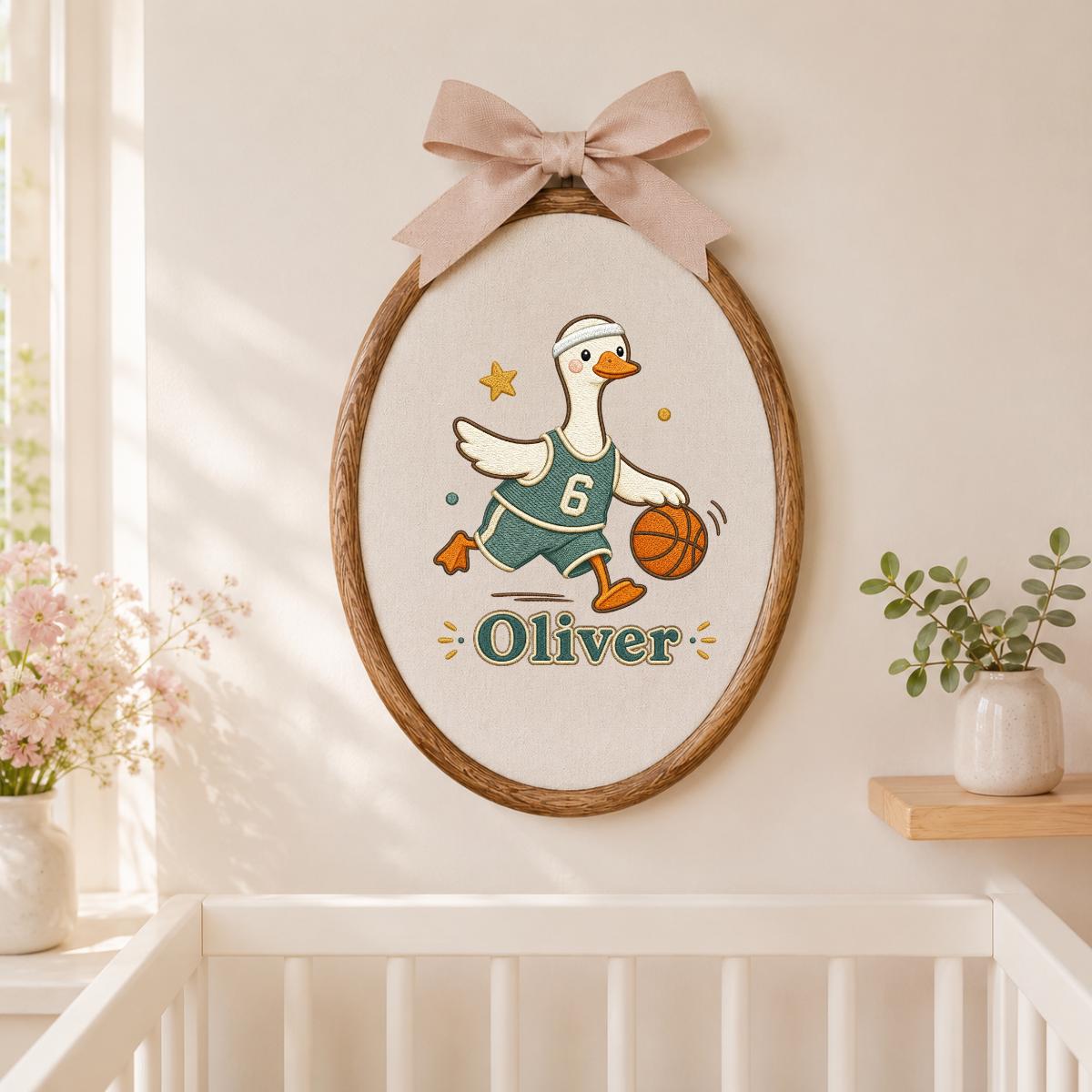 Personalized Basketball Duck Hoop Art, Custom Name Embroidery, Nursery Decor