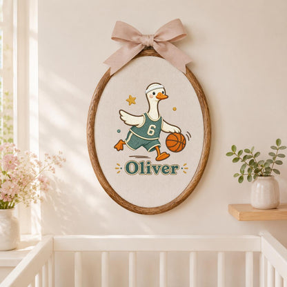 Personalized Basketball Duck Hoop Art, Custom Name Embroidery, Nursery Decor