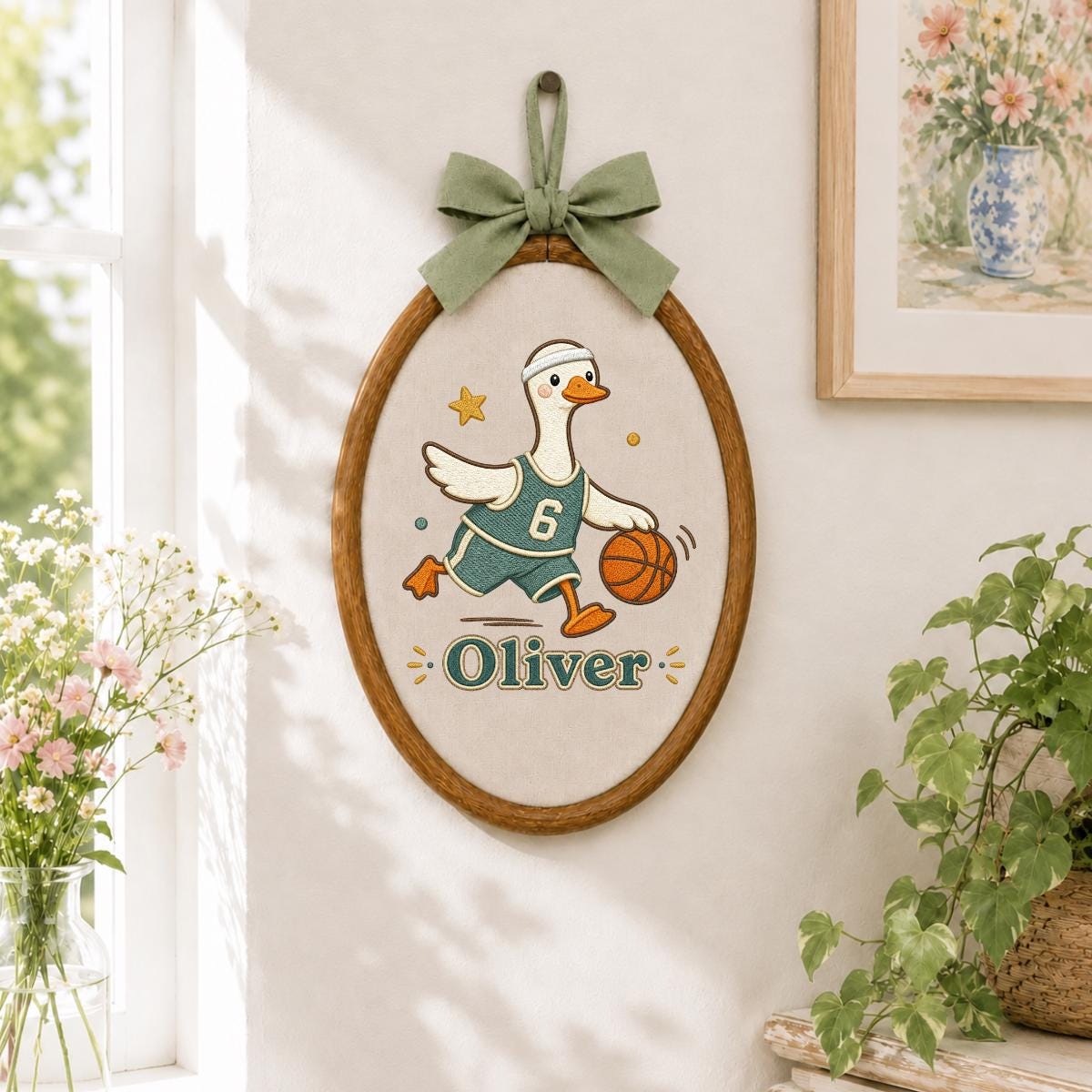 Personalized Basketball Duck Hoop Art, Custom Name Embroidery, Nursery Decor