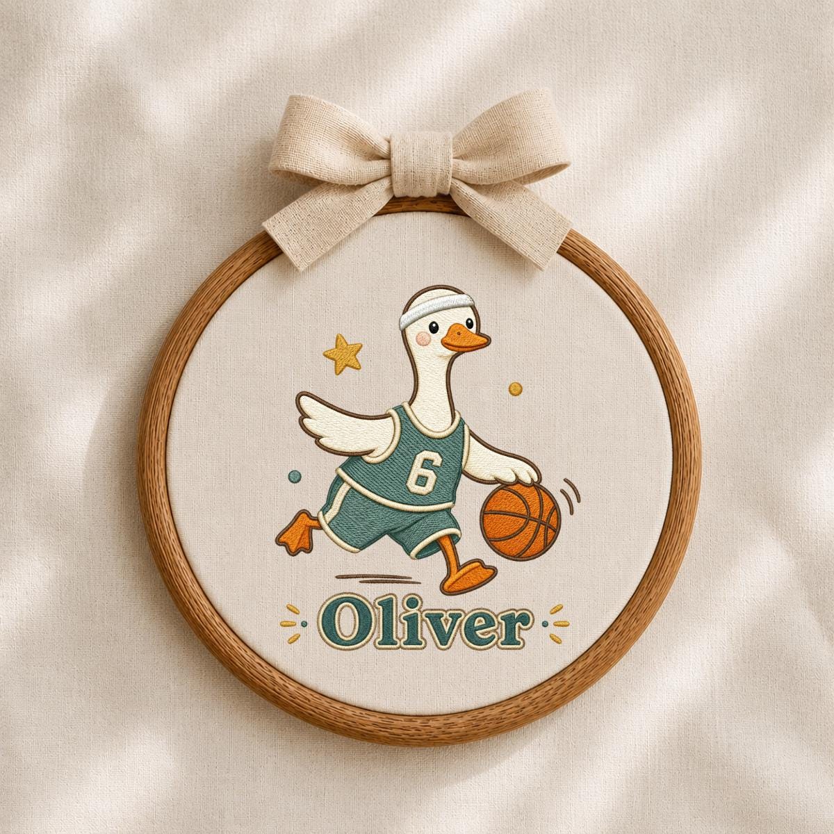 Personalized Basketball Duck Hoop Art, Custom Name Embroidery, Nursery Decor
