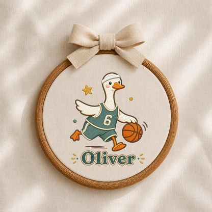 Personalized Basketball Duck Hoop Art, Custom Name Embroidery, Nursery Decor