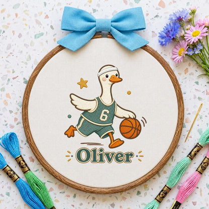 Personalized Basketball Duck Hoop Art, Custom Name Embroidery, Nursery Decor