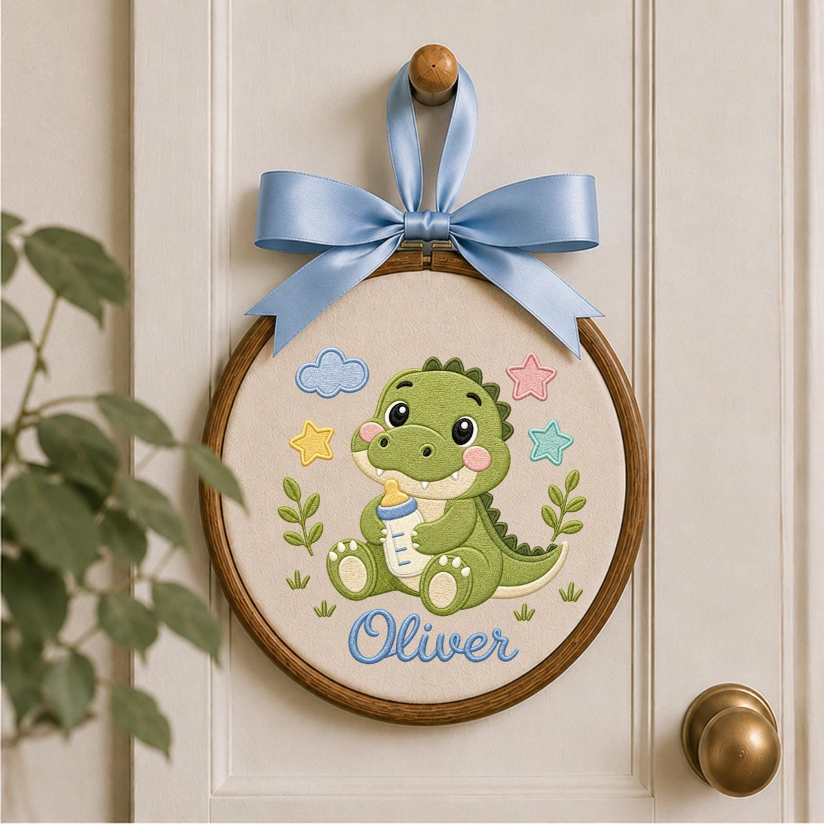 Personalized Embroidered Ornament, Baby Dinosaur Name Hoop, Cute Dino Nursery Decor, Baby Boy Shower Gift, Newborn Keepsake