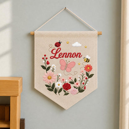 Personalized Embroidered Mallard Duck Wall Hanging Banner, Custom Baby Name Sign, Woodland Nursery Decor, Baby Shower Gift