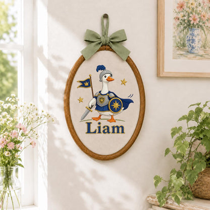 Personalized Knight Goose Embroidery Hoop Art, Custom Name Medieval Duck Wall Hanging
