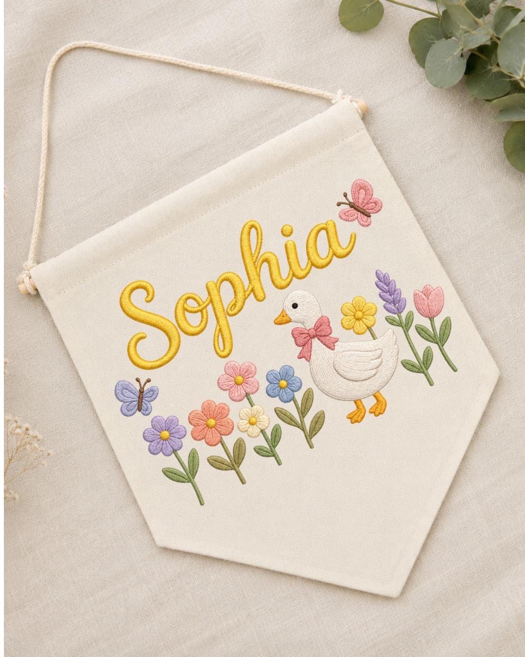 Personalized Baby Birth Stats Wall Hanging, Custom Name Embroidered Nursery Banner, Floral Butterfly Newborn Keepsake, Baby Girl Gift