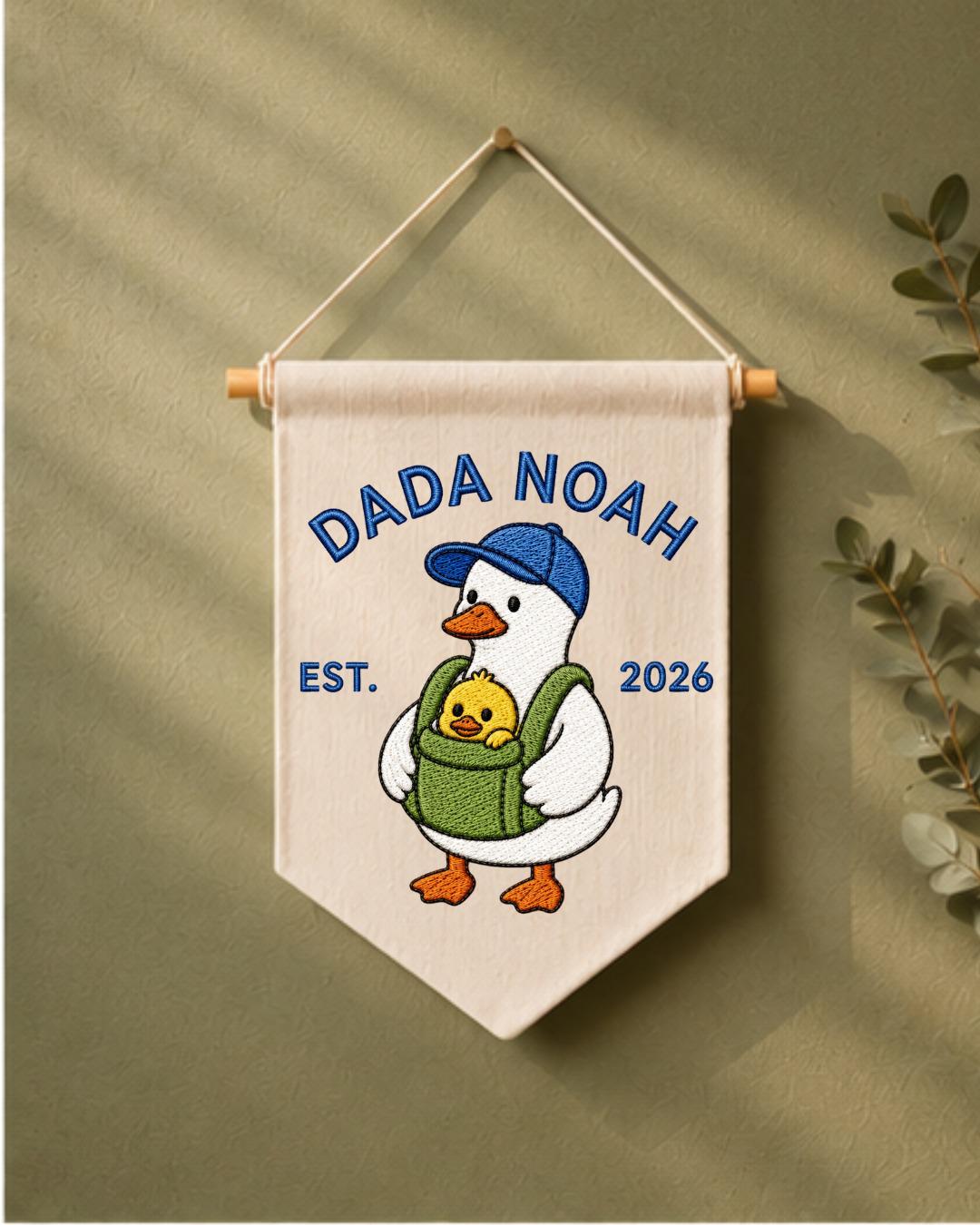 Personalized Dada Goose Wall Hanging, Custom Dad Name Embroidered Banner, New Dad Gift, Baby Announcement Nursery Decor, Est 2026