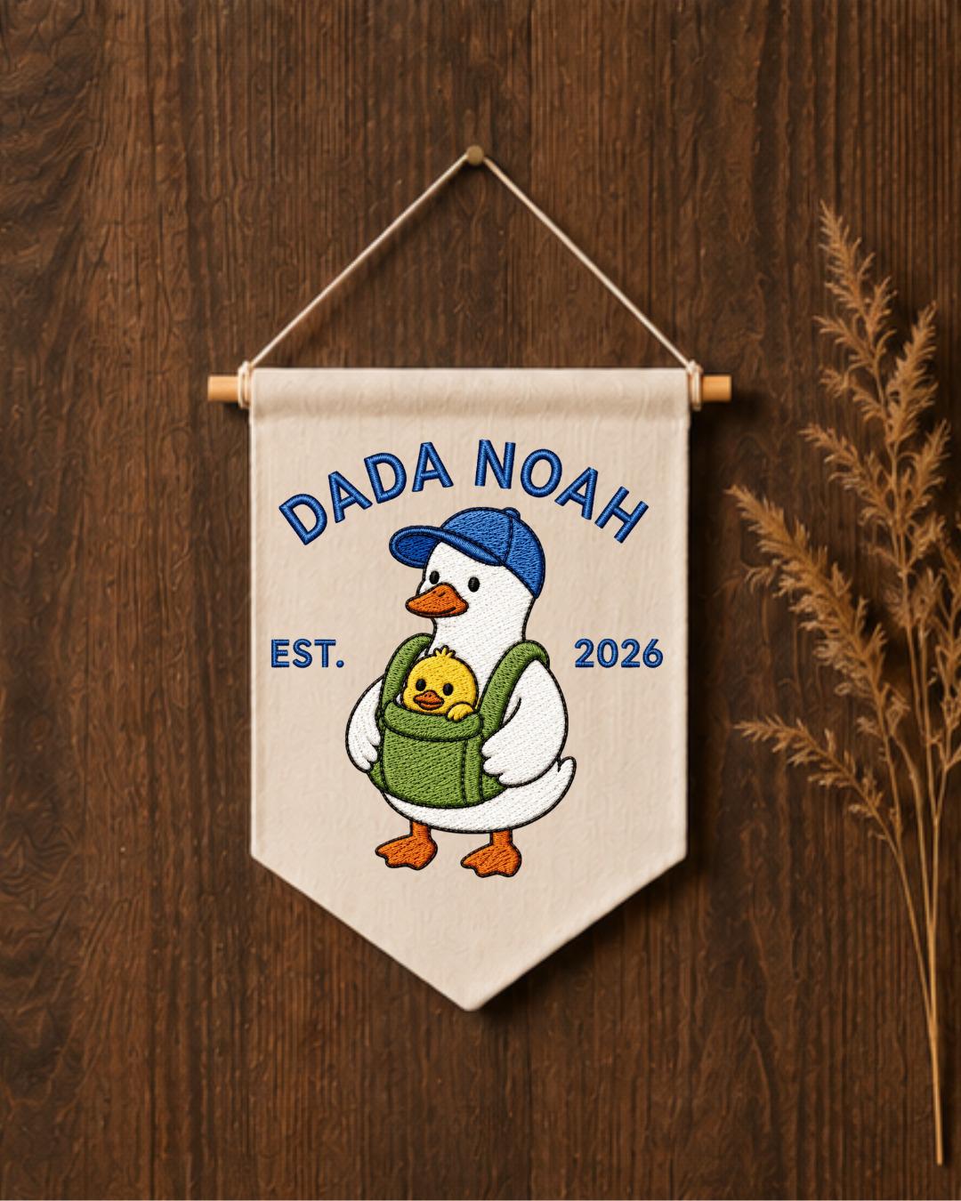 Personalized Dada Goose Wall Hanging, Custom Dad Name Embroidered Banner, New Dad Gift, Baby Announcement Nursery Decor, Est 2026