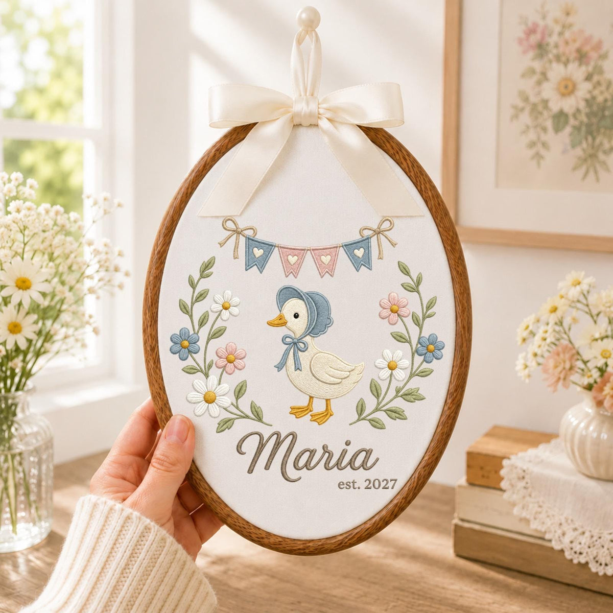 Personalized Embroidered Ornament, Baby First Christmas Polar Bear Hoop, Custom Name Christmas Decor, Newborn Holiday Keepsake Gift