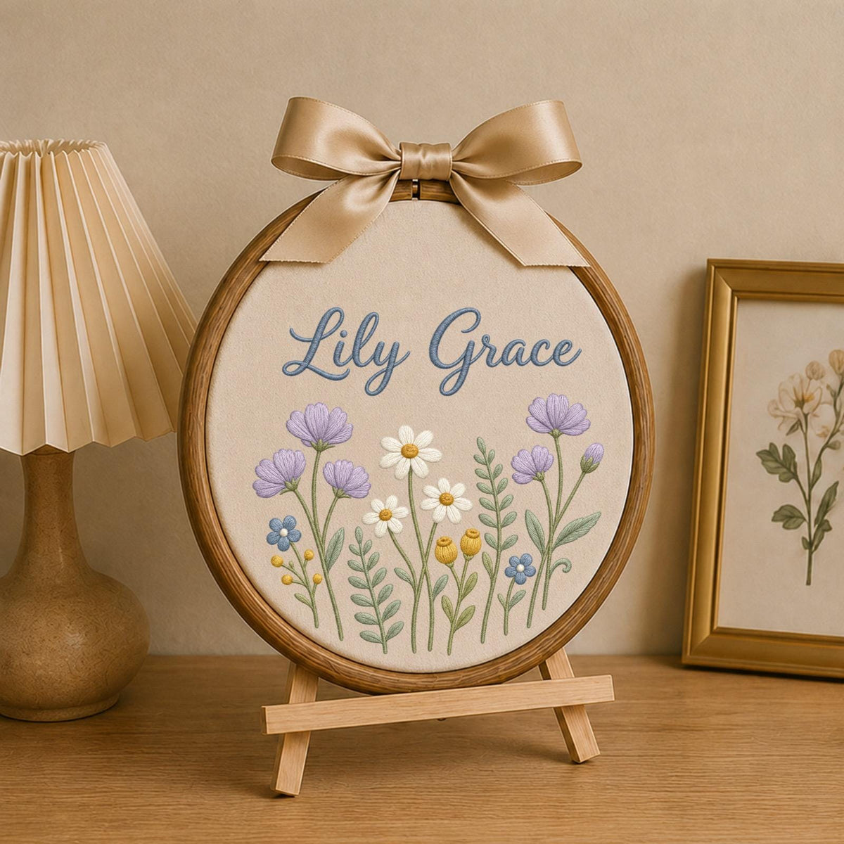Personalized Embroidered Ornament, Floral Name Hoop, Custom Baby Girl Nursery Decor, Wildflower Wall Art, Newborn Baby Shower Gift