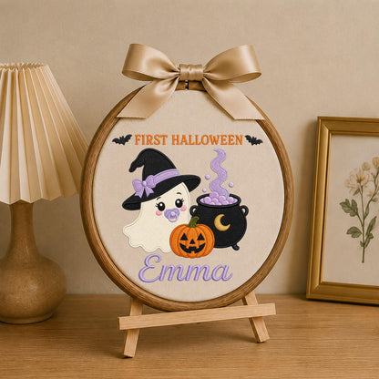 Personalized Embroidered Ornament, Baby First Halloween Ghost Name Hoop, Custom Spooky Nursery Decor, Halloween Baby Gift, Keepsake