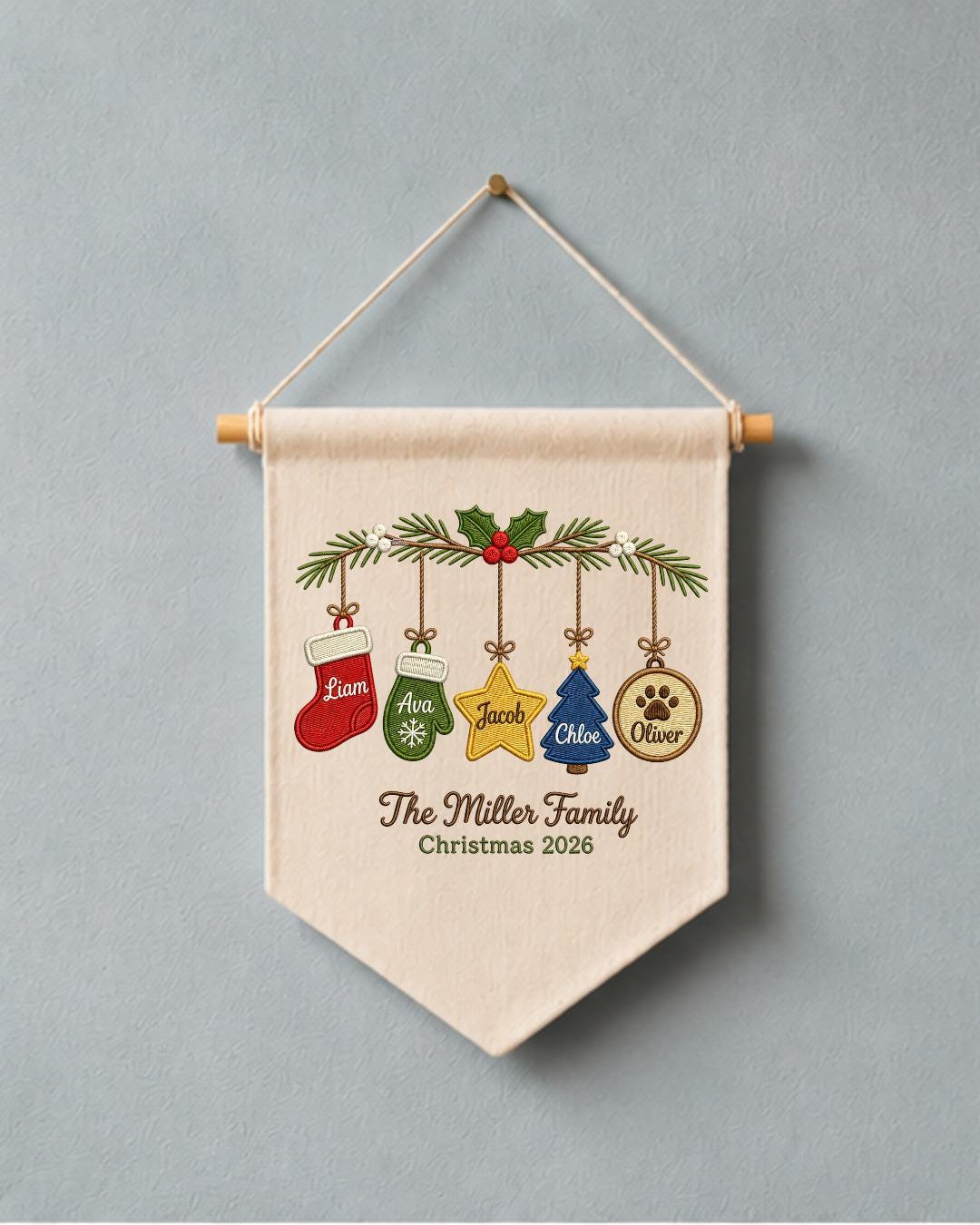 Personalized Family Christmas Wall Hanging, Custom Names Embroidered Ornament Banner, Family Christmas Decor, Holiday Keepsake Gift 2026