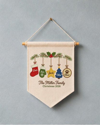 Personalized Family Christmas Wall Hanging, Custom Names Embroidered Ornament Banner, Family Christmas Decor, Holiday Keepsake Gift 2026