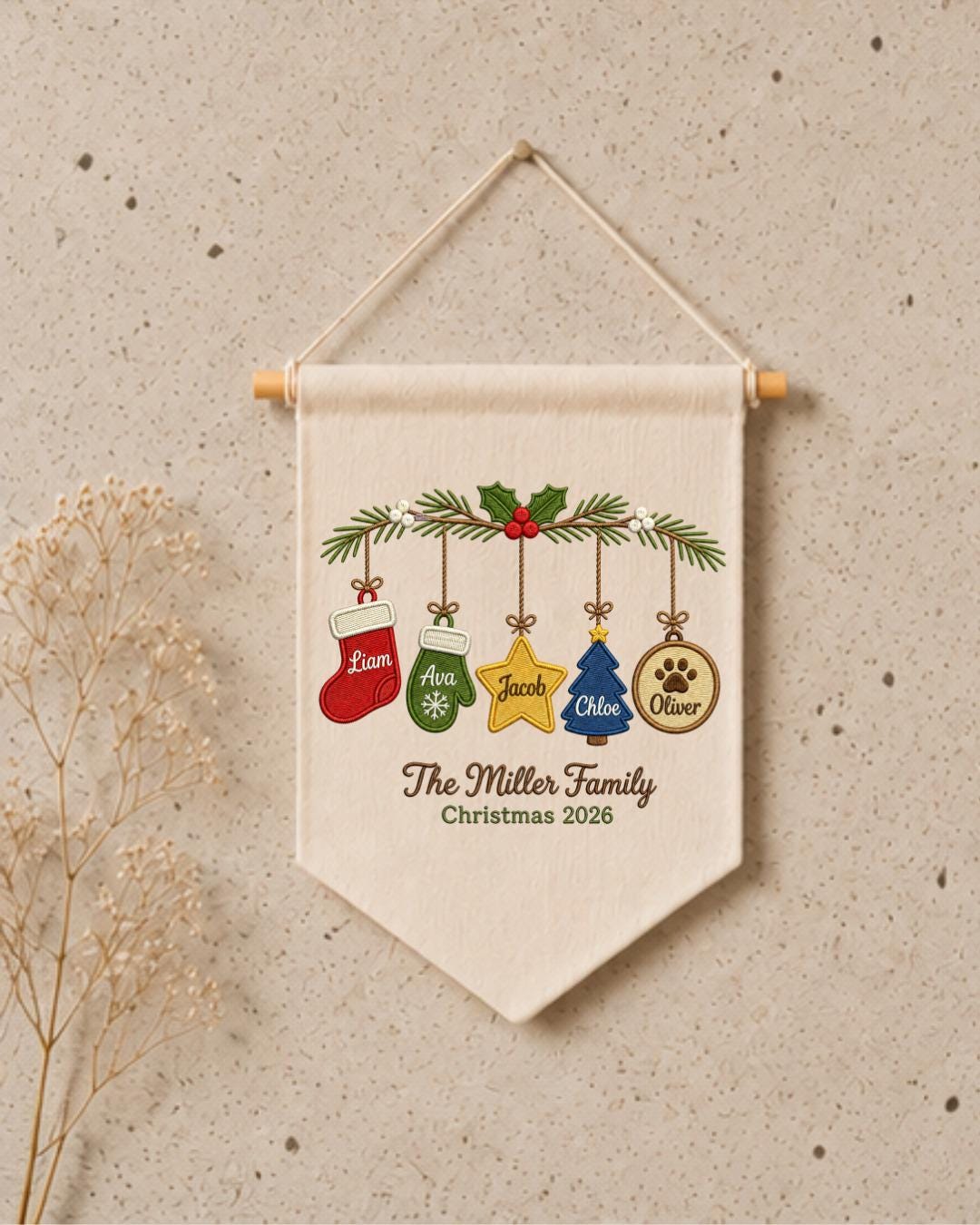 Personalized Family Christmas Wall Hanging, Custom Names Embroidered Ornament Banner, Family Christmas Decor, Holiday Keepsake Gift 2026