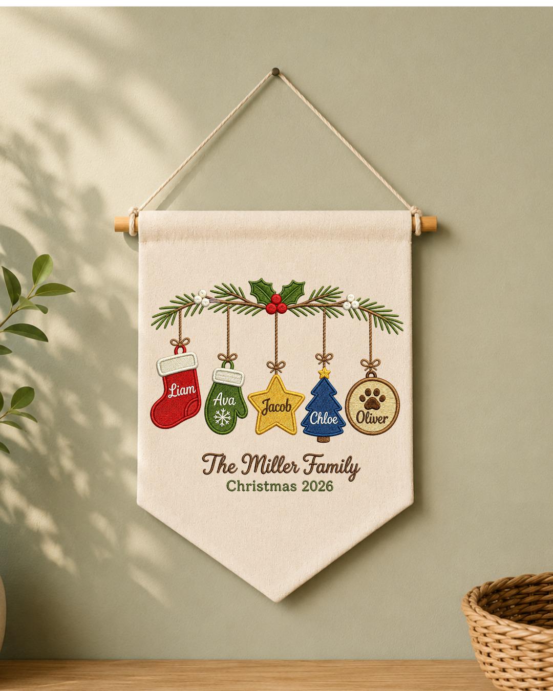 Personalized Family Christmas Wall Hanging, Custom Names Embroidered Ornament Banner, Family Christmas Decor, Holiday Keepsake Gift 2026