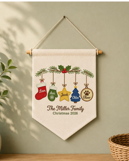 Personalized Family Christmas Wall Hanging, Custom Names Embroidered Ornament Banner, Family Christmas Decor, Holiday Keepsake Gift 2026