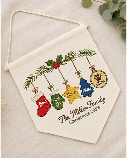 Personalized Family Christmas Wall Hanging, Custom Names Embroidered Ornament Banner, Family Christmas Decor, Holiday Keepsake Gift 2026