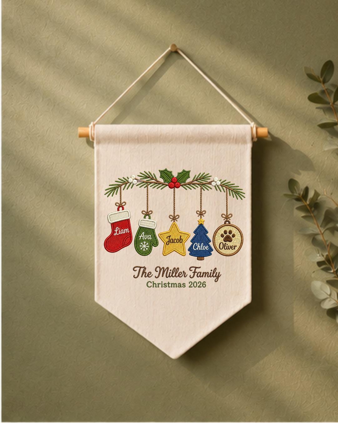 Personalized Family Christmas Wall Hanging, Custom Names Embroidered Ornament Banner, Family Christmas Decor, Holiday Keepsake Gift 2026