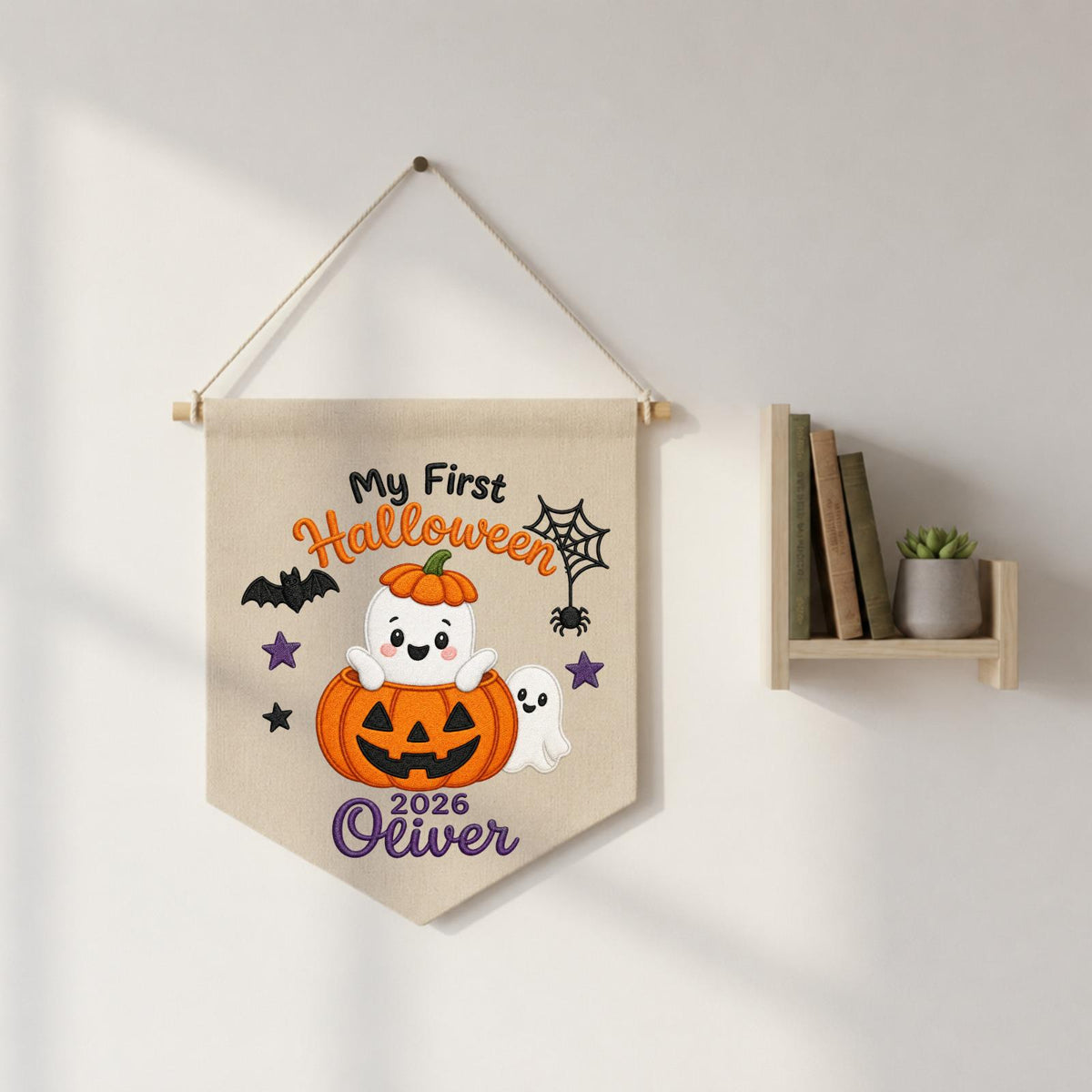 Personalized Embroidered First Halloween Wall Hanging Banner, Custom Baby Name Sign, Pumpkin Ghost Nursery Decor, Baby Halloween Gift 2026