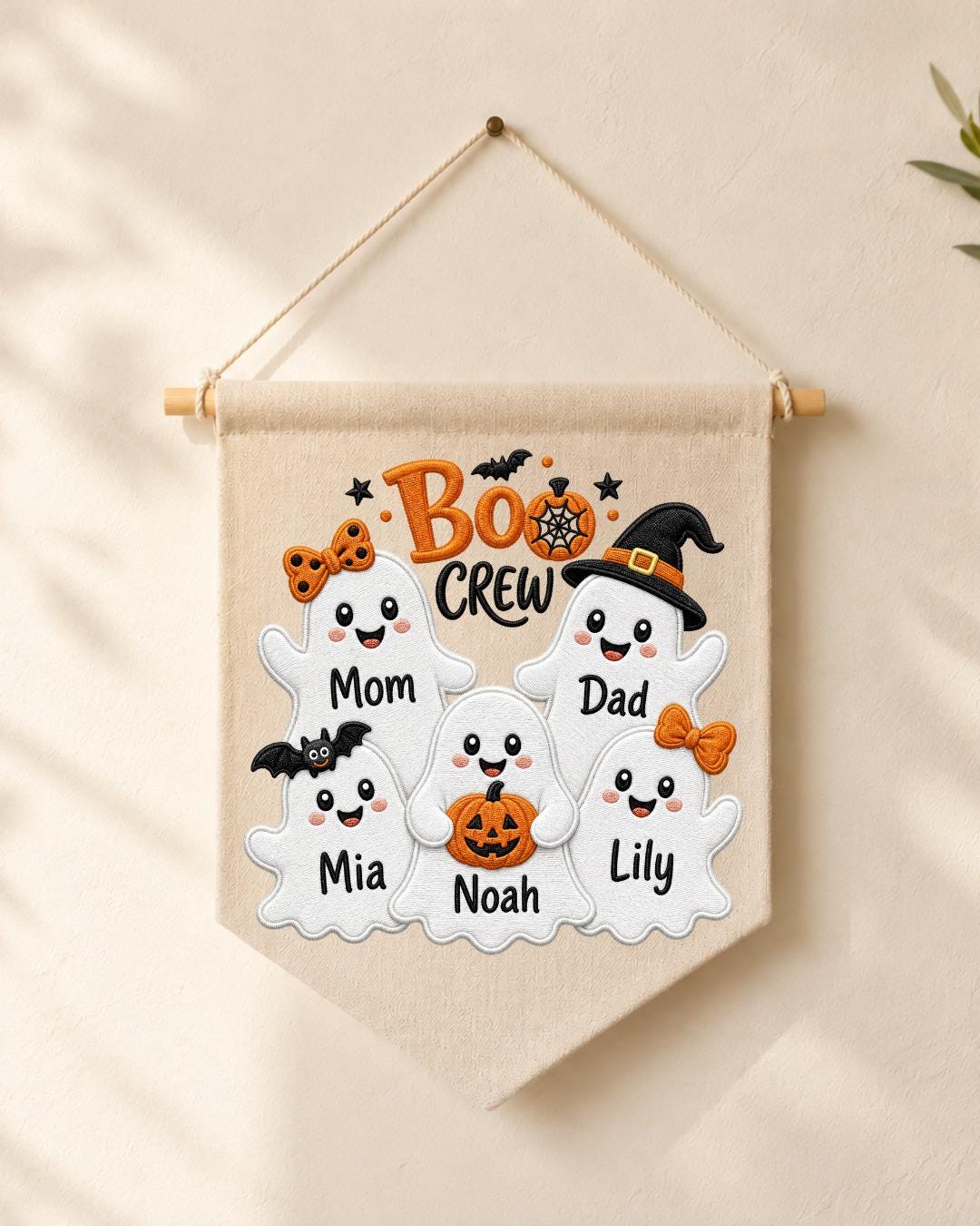 Personalized Halloween Family Wall Hanging, Custom Names Embroidered Ghost Banner, Boo Crew Decor, Spooky Family Keepsake Gift