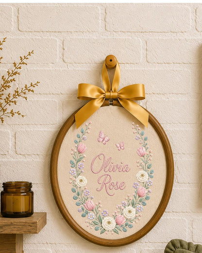 Personalized Embroidered Name Ornament, Custom Floral Baby Name Hoop, Butterfly Nursery Wall Decor, Baby Girl Keepsake Gift