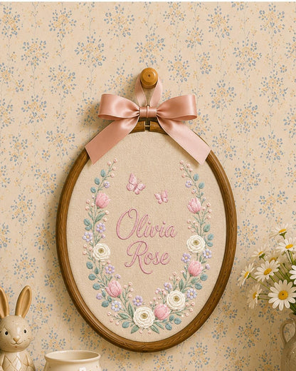 Personalized Embroidered Name Ornament, Custom Floral Baby Name Hoop, Butterfly Nursery Wall Decor, Baby Girl Keepsake Gift