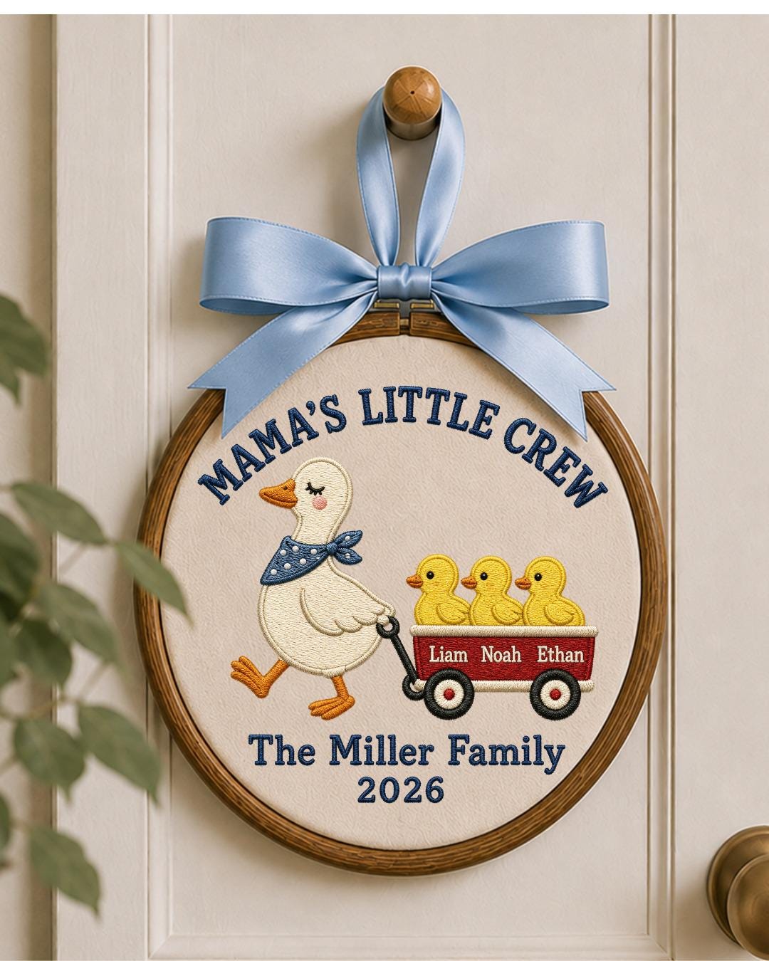 Personalized Embroidered Goose Family Ornament, Mama’s Little Crew Hoop, Custom Kids Names Decor, Mother’s Day Gift for Mom