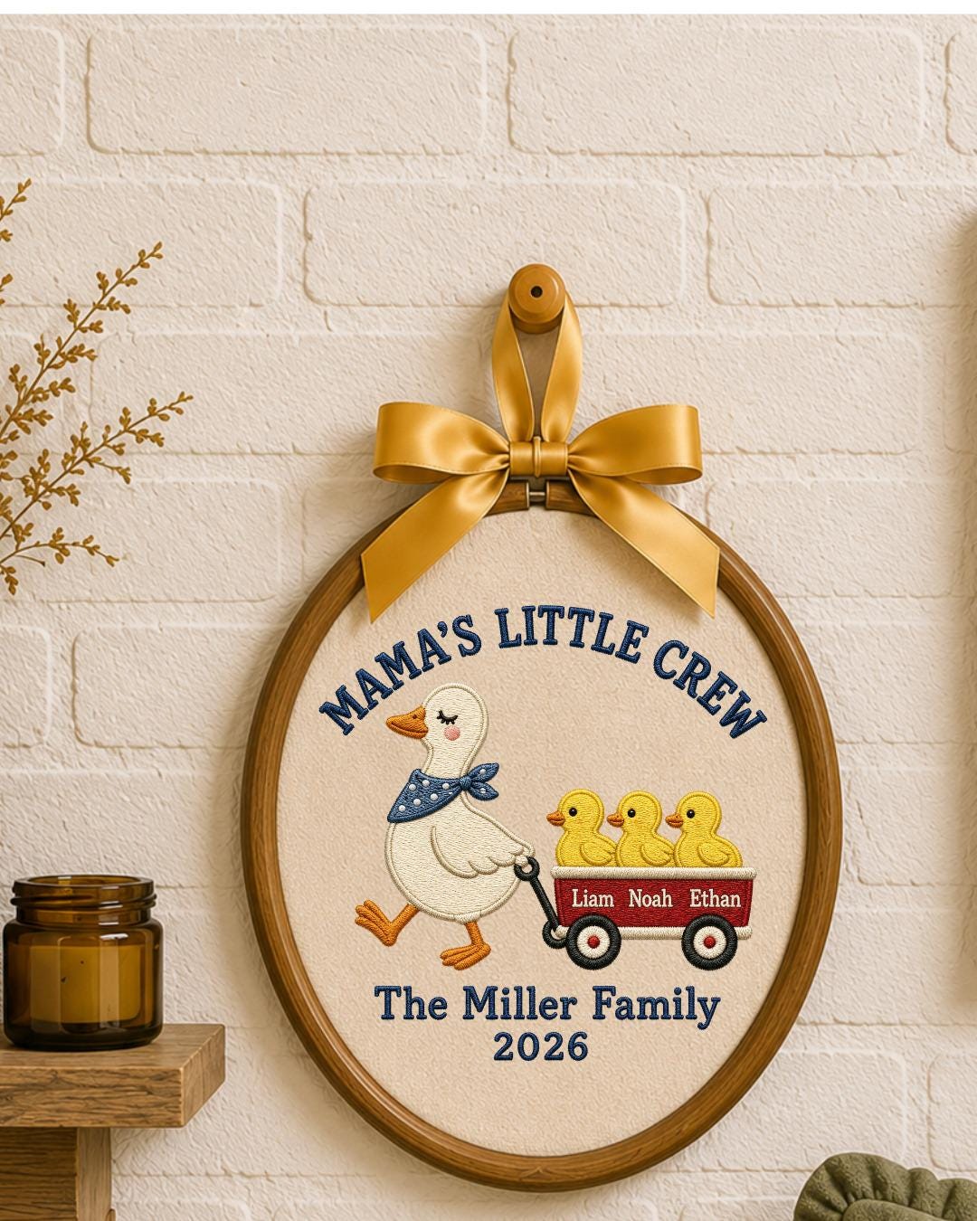 Personalized Embroidered Goose Family Ornament, Mama’s Little Crew Hoop, Custom Kids Names Decor, Mother’s Day Gift for Mom