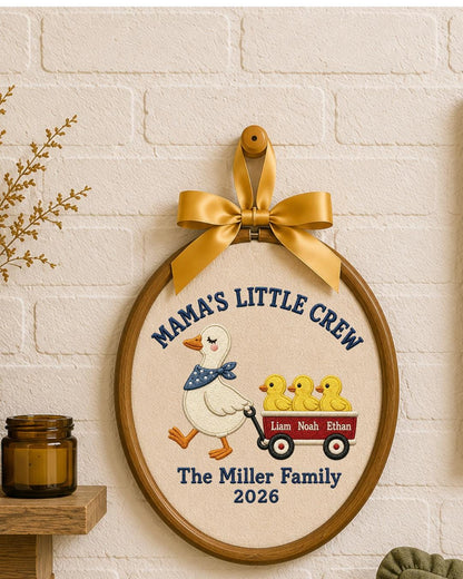 Personalized Embroidered Goose Family Ornament, Mama’s Little Crew Hoop, Custom Kids Names Decor, Mother’s Day Gift for Mom